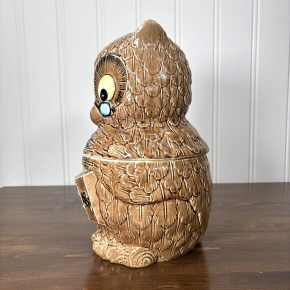 Vintage Owl Cookie Jar Retro Pottery Kitchen Canister Wise Owl Teacher - Picture 3 of 16